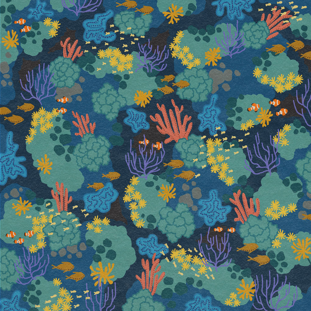 A illustrated patterned colorful coral underwater lanscape